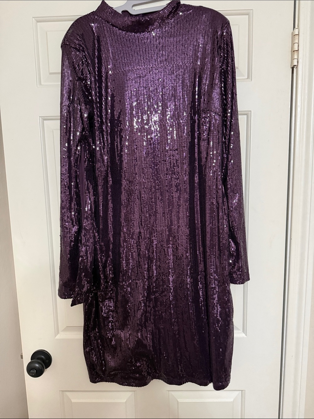 Fashion Nova Purple Sequin Long-Sleeve Shift Dress